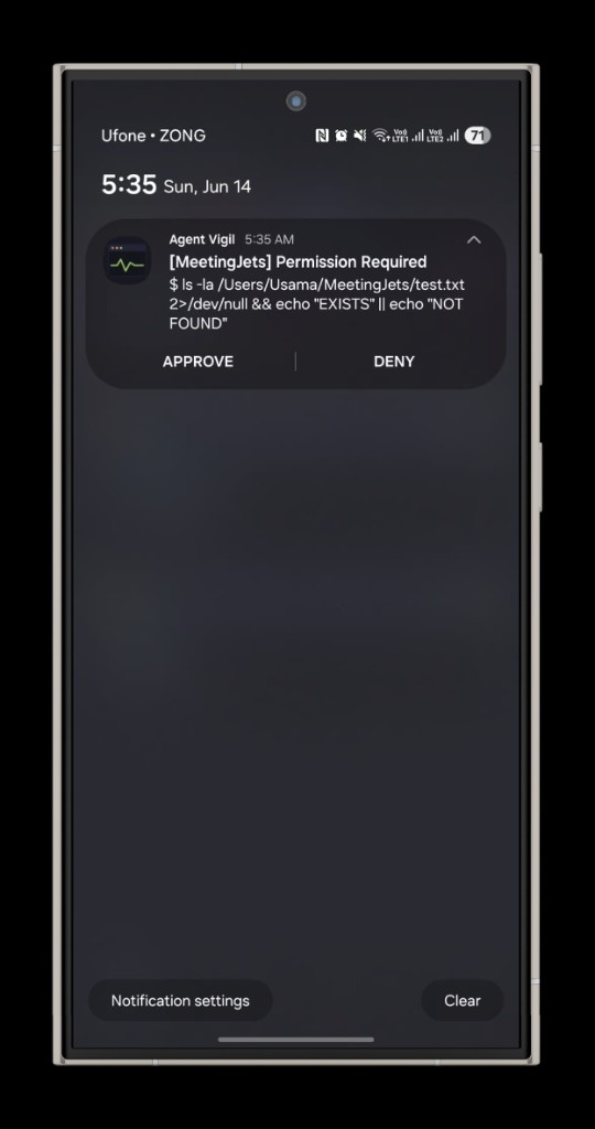 Permission alert on the Android lock screen