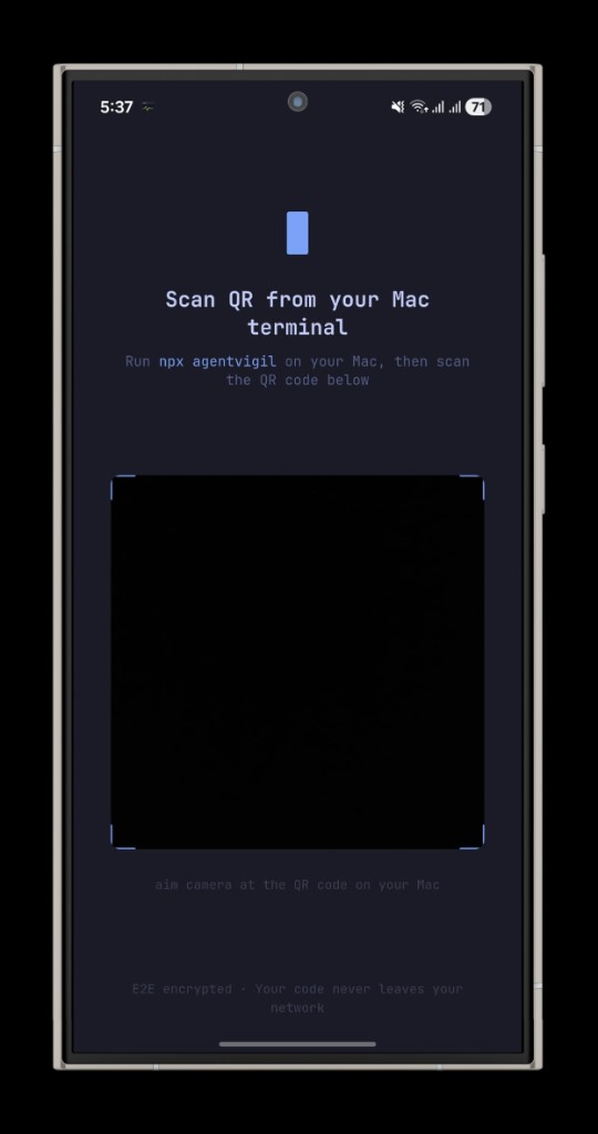 QR code pairing screen